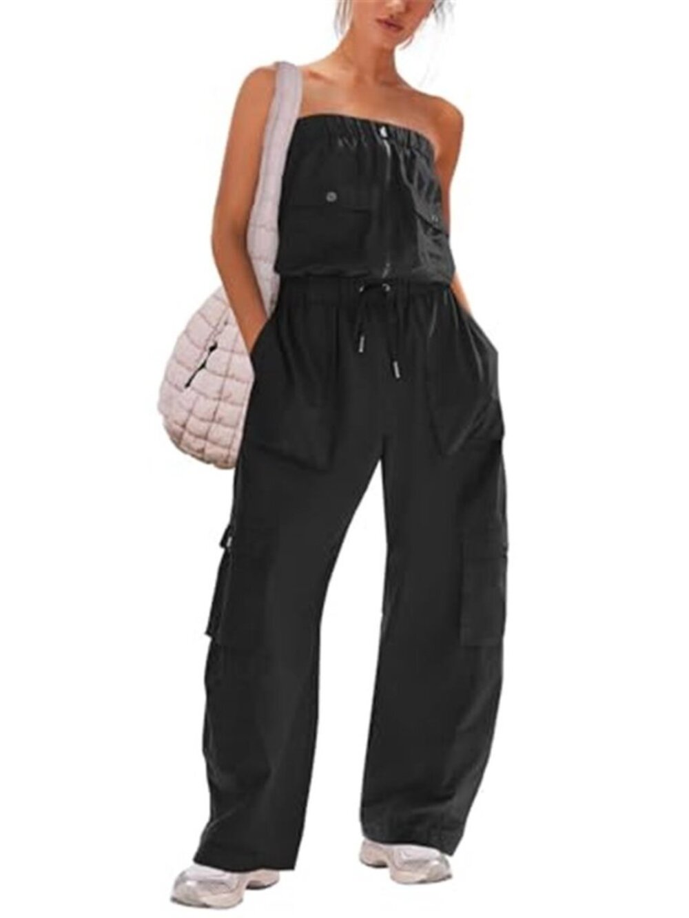Women's Wide Leg Jumpsuit Cargo Strapless Romper